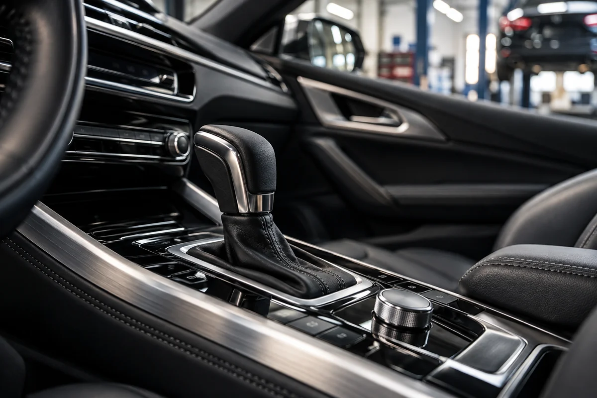 Interior de veículo com seletor de câmbio automático